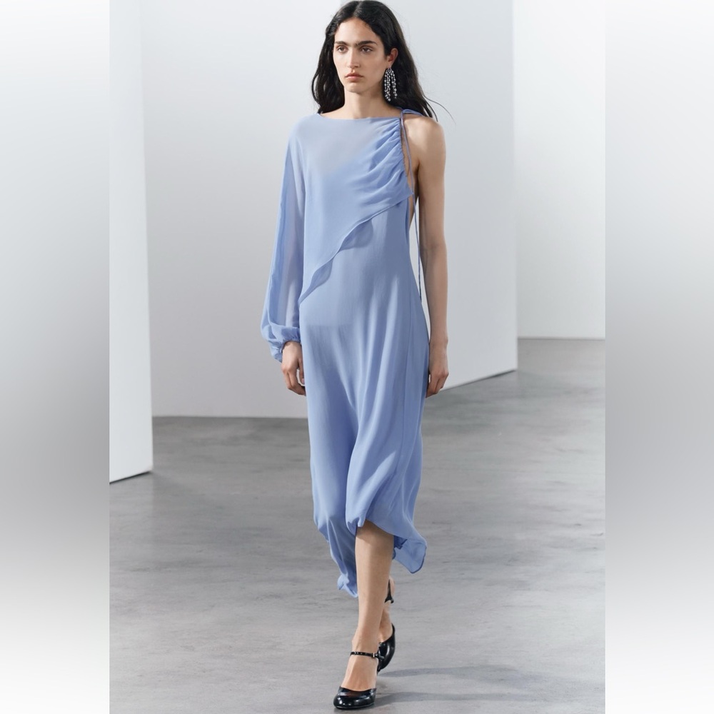 ZARA ASYMMETRIC CAPE DRESS